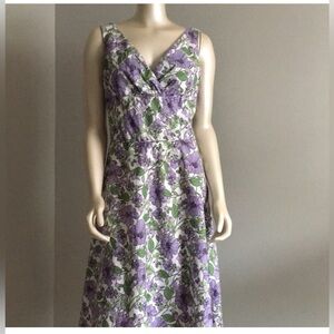 🌸 Ann Taylor Loft 100% Cotton Fully Lined Spring Floral midi dress 8 Medium EUC
